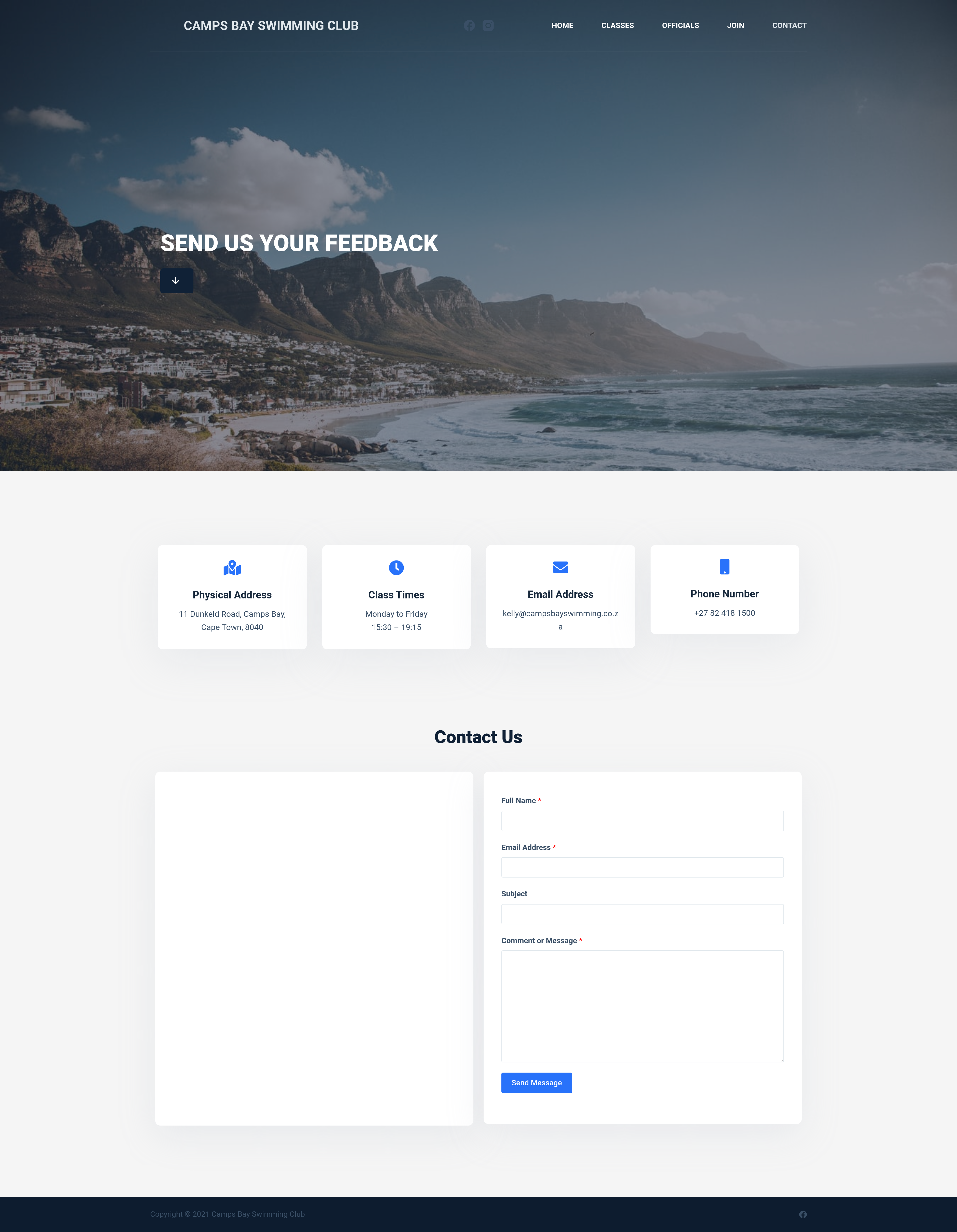 Camps Bay Swimming Club Contact page