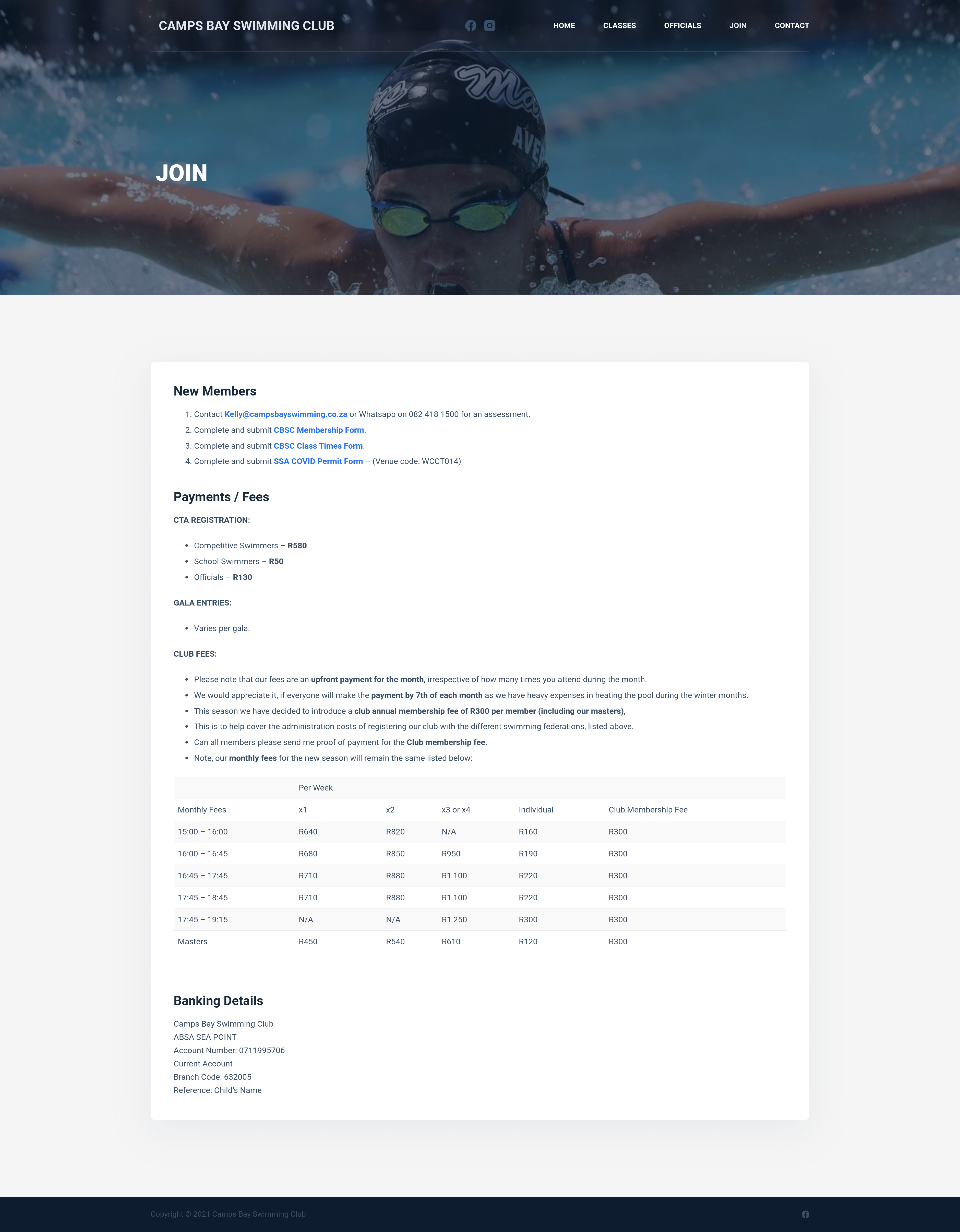 Camps Bay Swimming Club Join Page