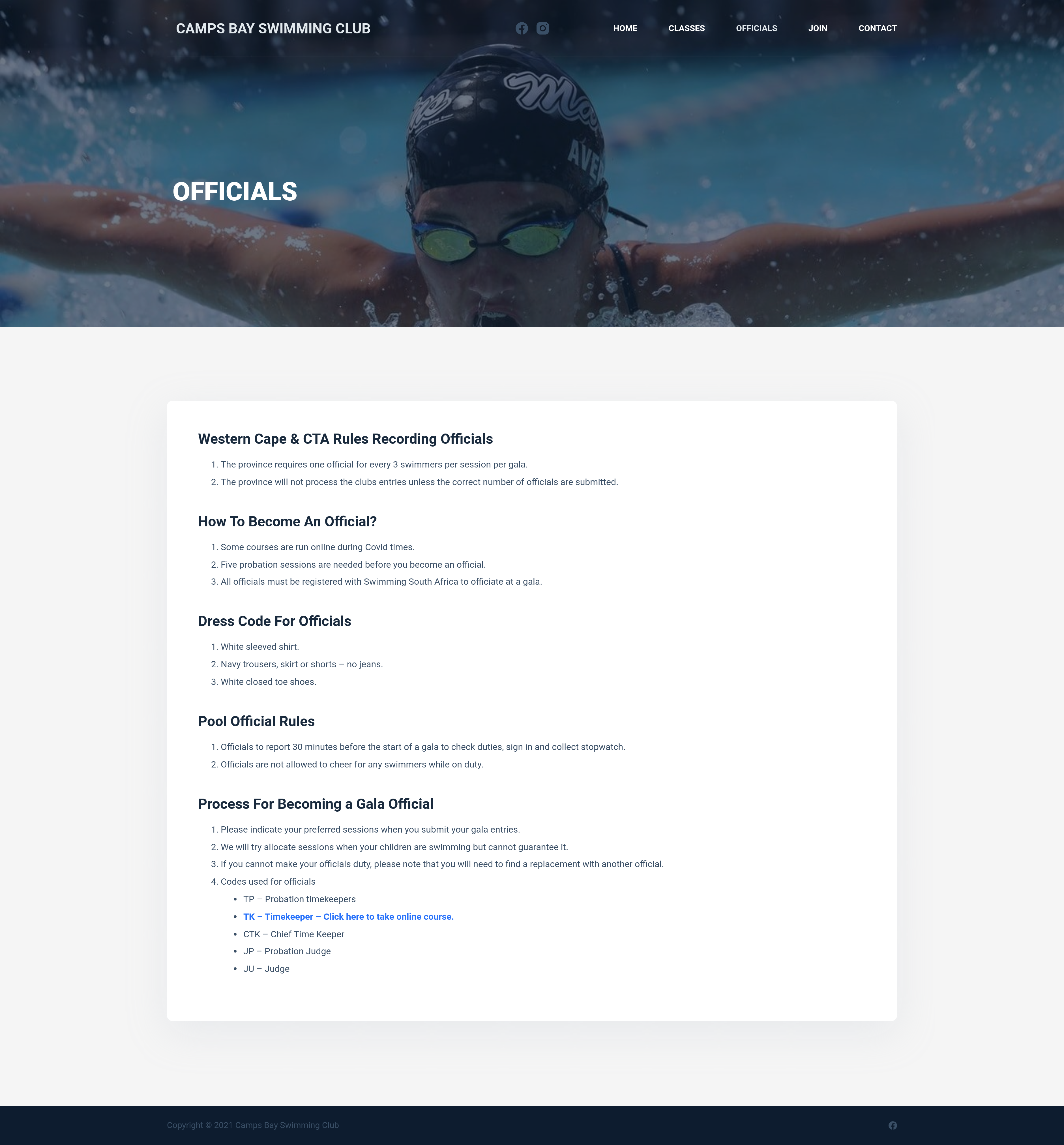 Camps Bay Swimming Club Officials Page