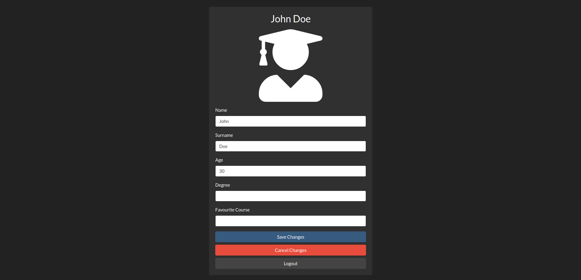 Edit profile page